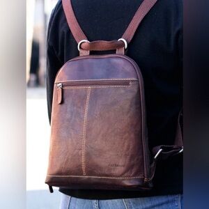 Jack Georges Brown Leather Convertible Backpack Crossbody Bag